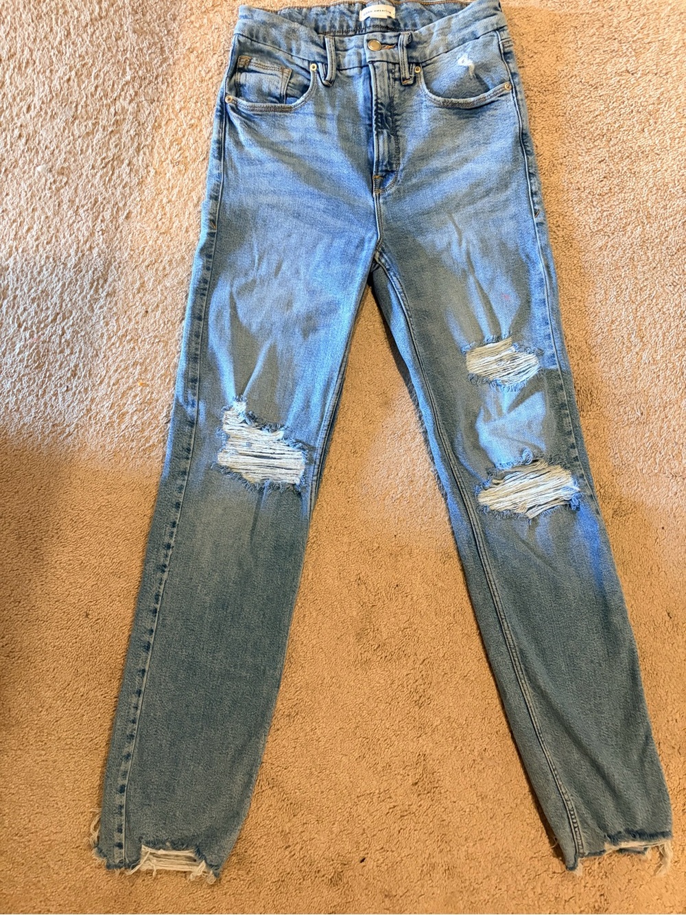 Good American Light Blue Distressed Straight-Leg Jeans
